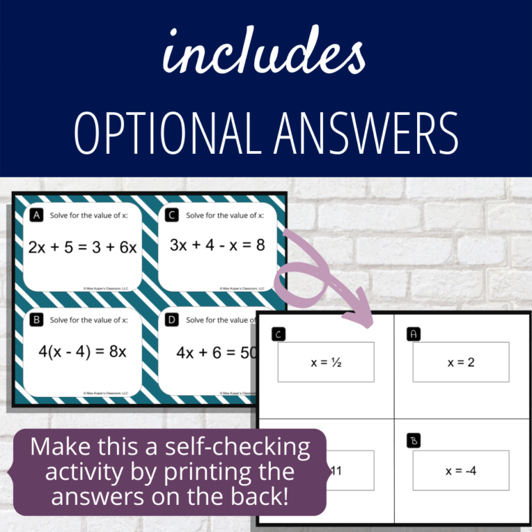 Solving Multi-Step Equations - Task Cards - Miss Kuiper's Classroom