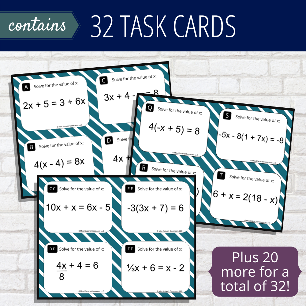 Solving Multi-Step Equations - Task Cards - Miss Kuiper's Classroom