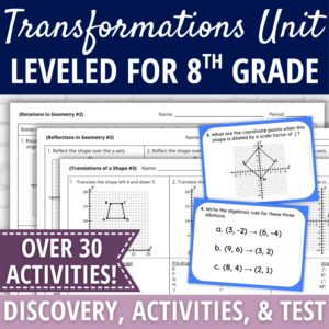 Geometric Transformations on the Coordinate Plane Unit and Activities 8th Grade