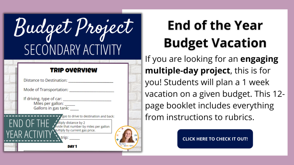 End of the Year Activity for Middle School