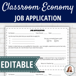 Classroom Economy Editable Job Application