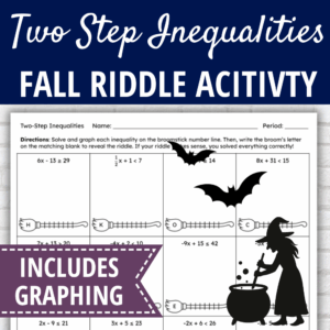 Solving and Graphing Two Step Inequalities Halloween Activity 7th Grade Math