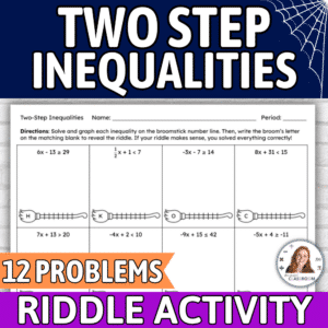 Solving and Graphing Two Step Inequalities Halloween Activity 7th Grade Math